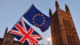 EU and UK flags outside House of Parliament