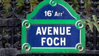 A street sign for Avenue Foch in Paris, the site of luxury Saudi-owned apartments