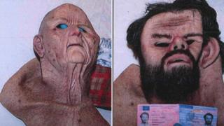 An undated handout picture provided by the Swedish Police on 18 January 2015 shows rubber masks worn by Martin Trenneborg