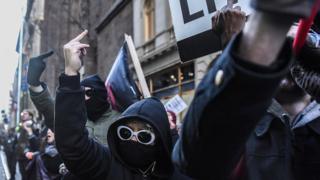 Protesters from various anti-fascist groups rally in New York