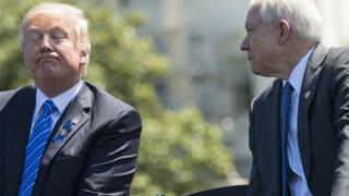 President Donald Trump with Attorney General Jeff Sessions (R) in Washington on 15 May 2017