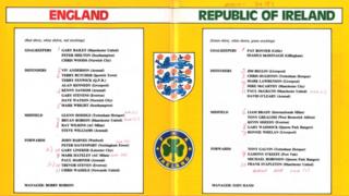 Alineaciones de un encuentro Inglaterra-Irlanda de 1985