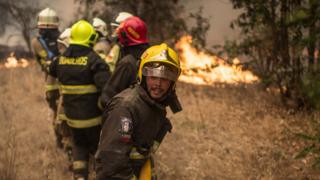 Bomberos combatiendo las llamas