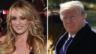 Montagem de fotos com Trump e Stormy Daniels