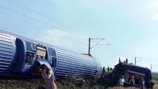 A derailed train in Bulgaria
