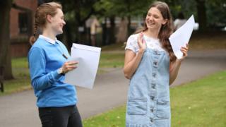 Two students celebrate their results