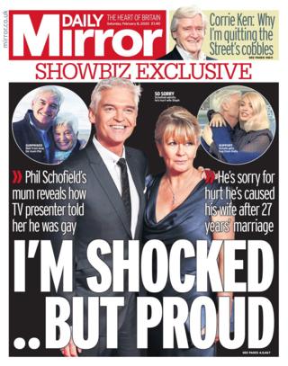 Saturday's Daily Mirror front page