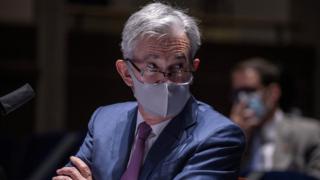 Fed Chair Jerome Powell in a face mask