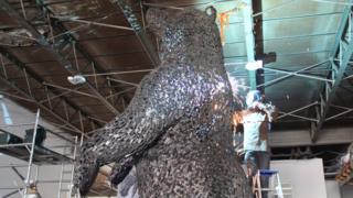 Andy Scott working on the bear sculpture