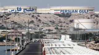 An Iranian oil facility on Khark Island, on the shore of the Persian Gulf