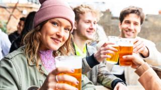 Friends in a pub garden