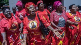 Supporters of Malawi's United Transformation Movement (UTM) dance in Lilongwe on 5 February 2020