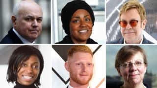 Iain Duncan Smith, Nadiya Hussain, Sir Elton John, Sharon White, Ben Stokes and Alison Saunders