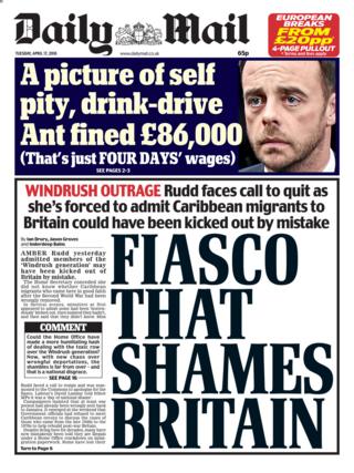 Newspaper headlines: 'Windrush scandal' and McPartlin apology - BBC News