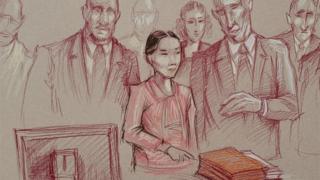 Yujing Zhang, 33, flanked by two U.S. marshals, stands to leave after she was found guilty of lying to a federal officer and trespassing at U.S.President Donald Trump"s Mar-a-Lago resort, in a sketch made at U.S. District Court in Fort Lauderdale, Florida,