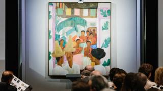 El cuadro "Los Rivales" exhibido en una subastas en Nueva York