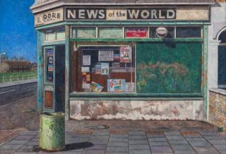 A painting of corner shop in Canning Town by Doreen Fletcher