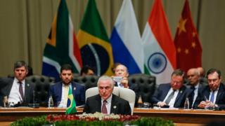 Presidente Michel Temer faz discurso durante a cúpula dos Brics em Joanesburgo, na África do Sul