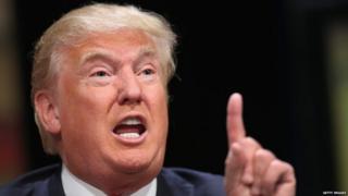 Republican presidential hopeful businessman Donald Trump fields questions at The Family Leadership Summit at Stephens Auditorium on July 18, 2015 in Ames, Iowa.