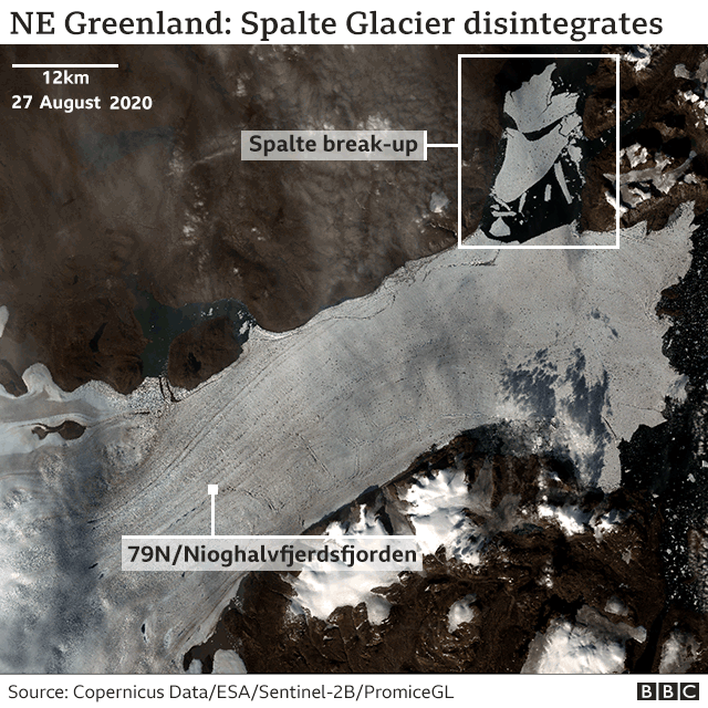 Cambio climático: el calor destroza una sección de la plataforma de hielo de Groenlandia
