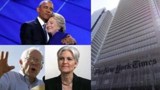Обама с Клинтон, Сандерс, Джилл Стайн, здание редакции New York Times