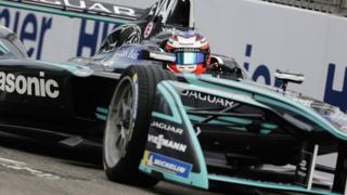 Jaguar race car on the track at the Hong Kong e-prix