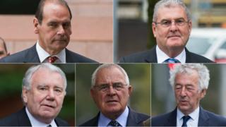(Clockwise from top left) Sir Norman Bettison, Graham Mackrell, Alan Foster, Donald Denton, Peter Metcalf appeared at Preston Crown Court