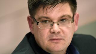Andrej Holm, politician of the Die Linke (The Left) left-wing party and Berlins state secretary for housing, during a press conference in Berlin