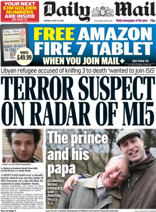 Daily Mail front page 22 June