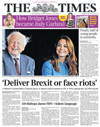 The Times front page 27/09/19