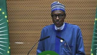 Shugaba Muhammadu Buhari na Najeriya na jawabi a taron AU