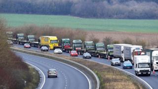 A line of lorries seen near the Port of Dover