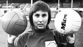 England vs Scotland was the first international match in Britain. Here is a picture of England goalkeeper Sue Buckett.