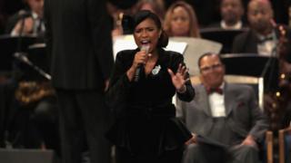 Jennifer Hudson performs at the funeral service in Detroit