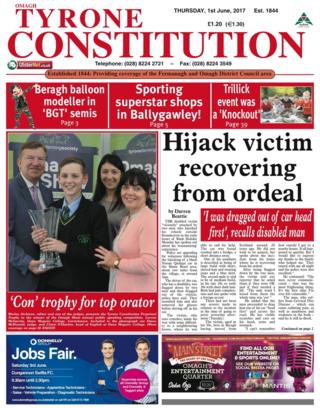 Tyrone Constitution front page Thursday 1 June