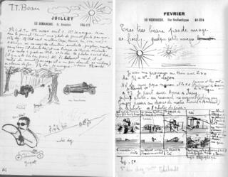 Two of Lartigue's diary showing sketches of scenes and writing