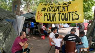 Campamento de protesta de los latinos de Saint-Ouen