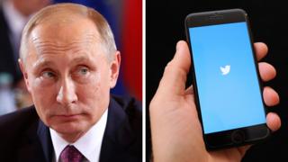 Vladimir Putin/Twitter on phone