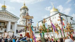 File pic from 2017 of a procession to the Holy Dormition Pochayiv Lavra in Ukraine