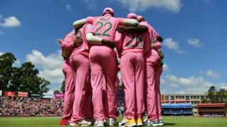 South Africa' national cricket side in a huddle in Johannesburg, South Africa - Sunday 9 February 2020
