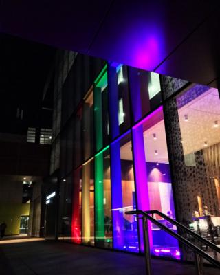 Multi-coloured lights at Oxford Brookes University