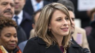 Katie Hill speaks to the media in Washington, DC, on 08 March, 2019