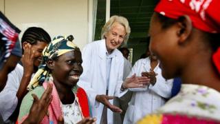 Dr Catherine Hamlin with staff and cured fistula patients in Addis Ababa, 2008