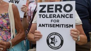 Members of campaign group Labour Against anti-Semitism protesting.