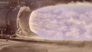 Imagen capturada por la cámara HiDyRS-X de las pruebas del motor QM-2 del Sistema de Lanzamiento Espacial de la NASA.