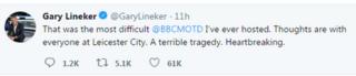 Gary Lineker tweets in response to helicopter crash at Leicester City