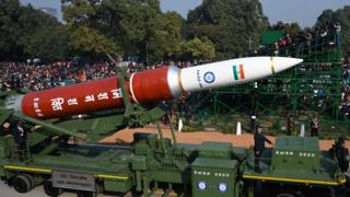 A DRDO anti-satellite weapon from Mission Shakti is marched along Rajpath during the Republic Day parade in New Delhi on 26 January 2020.