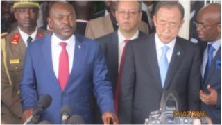 Prezida Nkurunziza ari kumwe n'umunyamabanga mukuru wa Onu Ban Ki Moon