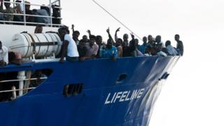 Lifeline ship carrying migrants in the Mediterranean