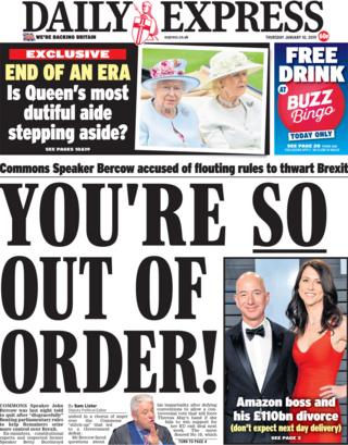 Newspaper headlines: Bercow 'out of order' over Brexit ...
